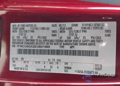 2014 Ford Escape Se from USA, damaged, VIN 1FMCU9GX2EUB01965